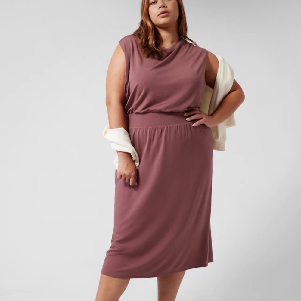 Athleta Santorini Cinch Dress Tawny Rose Mauve Midi Comfy Modal Size 2X